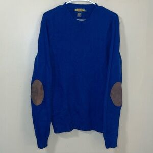 Ralph Lauren RUGBY 100% Wool Shetland Sweater Leather Elbow Patches Sz L